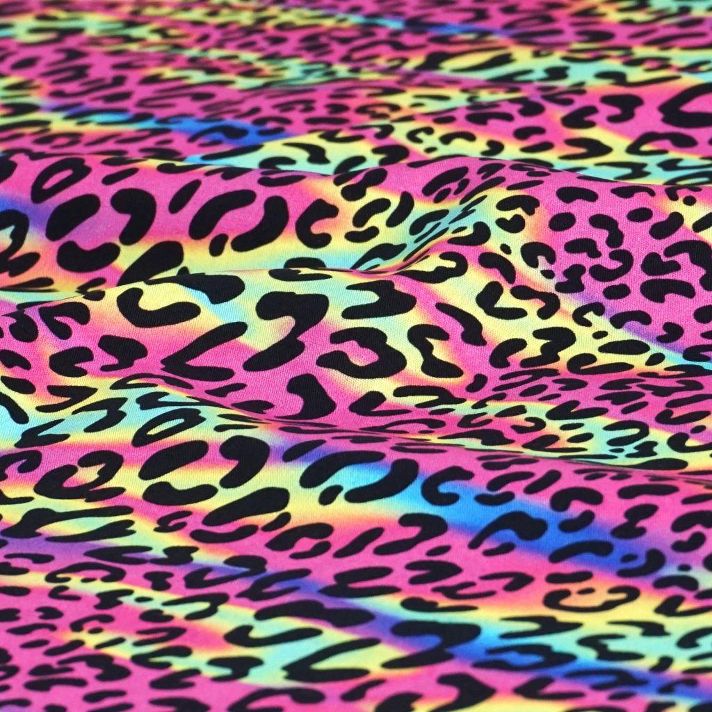 Baumwollstoff Motivdruck Leo pink grün gelb 80er Look